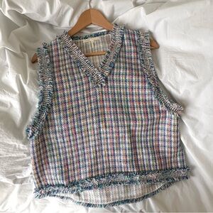 Maje Lizam Multicolor Tweed V-Neck Vest Size 1